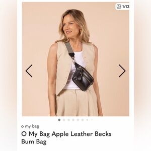 Black Leather Crossbody Belt Bag with Gold Hardware